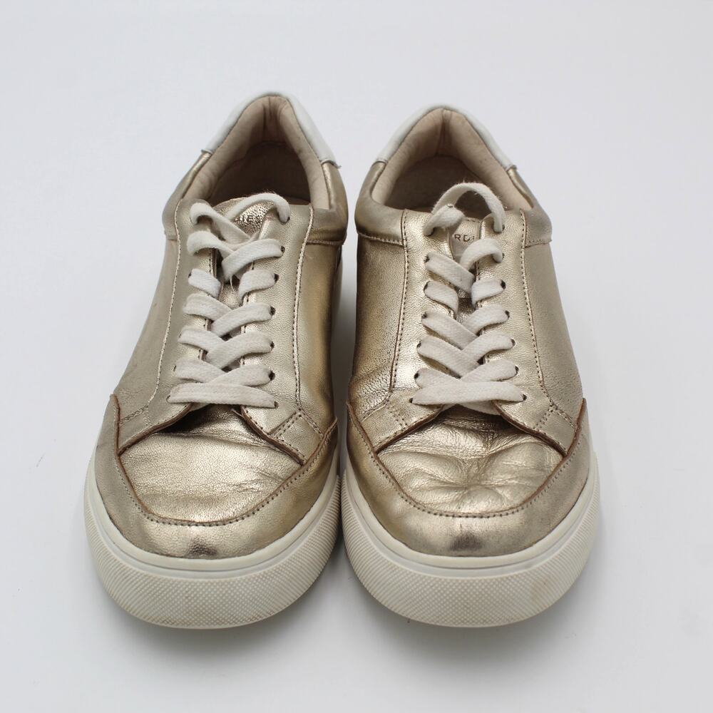 Birdies Sneakers Womens 7.5 Gold Metallic Leather Lace Up Low Top Casual Shoes - Picture 2 of 8